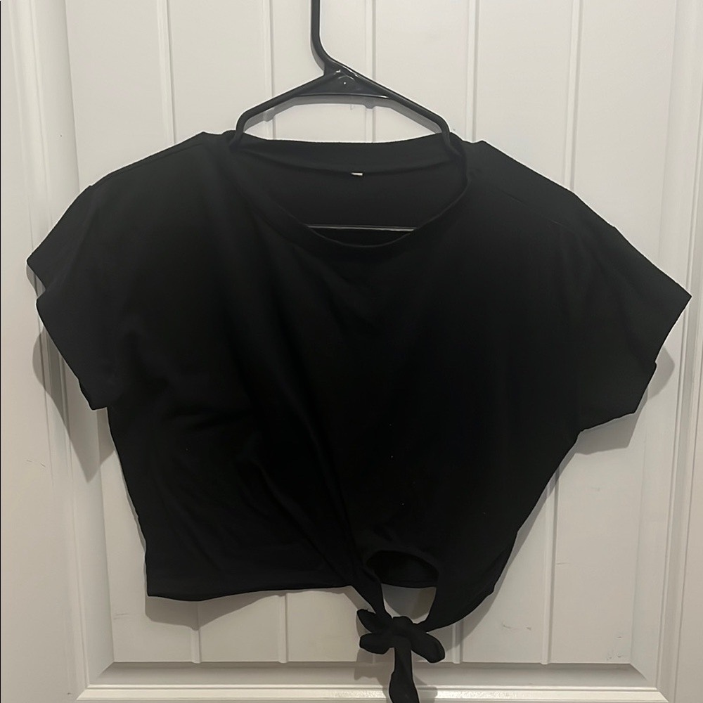 Black Tie-Front Women's Top